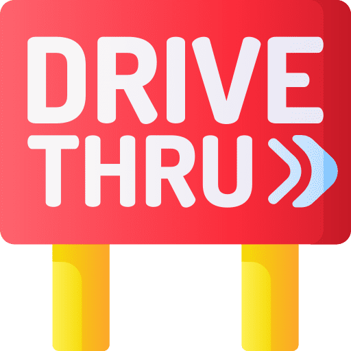 Drive thru car direction food delivery icon