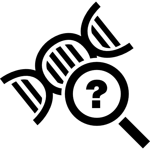 Science symbol of dna with a magnifier tool with a question sign observation magnifier interface icon