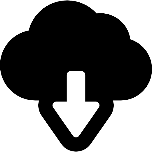 Download from virtual cloud cloud storage data storage down arrow icon