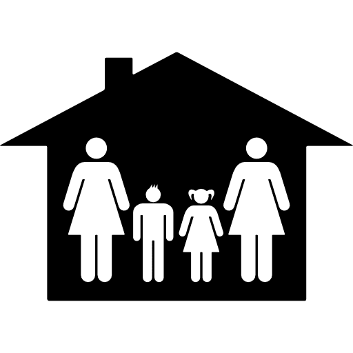 Familiar group of four persons composed by two women with male and female kids in a house women family home icon