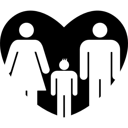 Father and mother with their son in a heart symbol of familiar love familiar people three icon