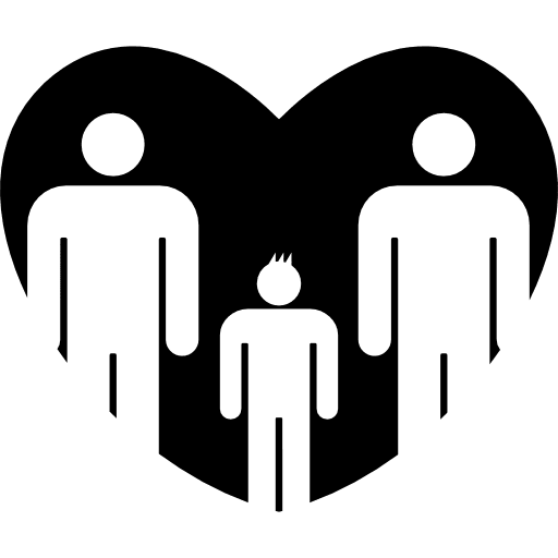 Male familiar group of three persons in a heart two adults and one child family love symbol icon