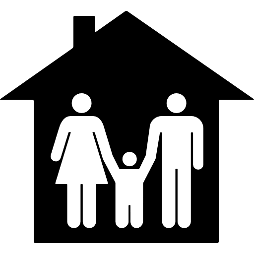 Family of three in home shelter people house icon