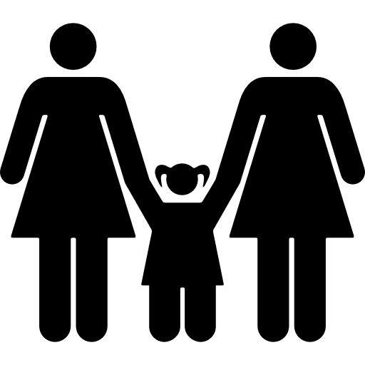 Familiar group of three persons two adult women and a daughter couple accompany family icon