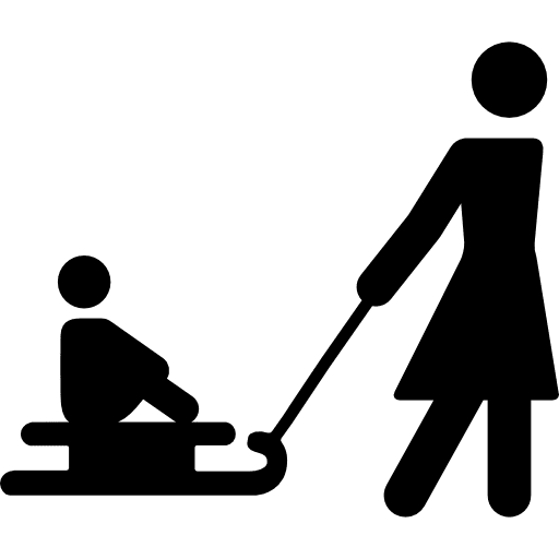 Mother carrying his son on a sled family familiar carrying icon