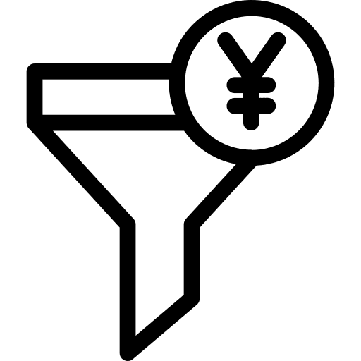 Funnel coins business and finance yen icon