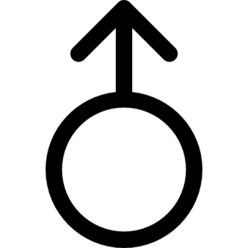 Circle outline with an arrow pointing up pointing male medicine and health icon