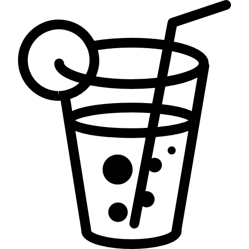 Sparkling drink on glass with straw and lemon sparkling drink drink straw icon