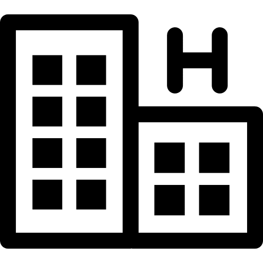 Hospital medicine and health assistance buildings icon