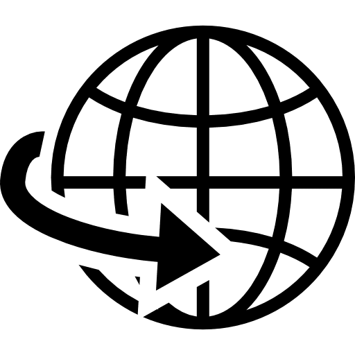 Earth globe grid symbol with an arrow shapes grid planet icon