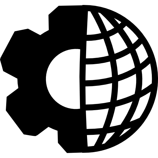Earth grid with gear symbol of half parts settings wheel half icon