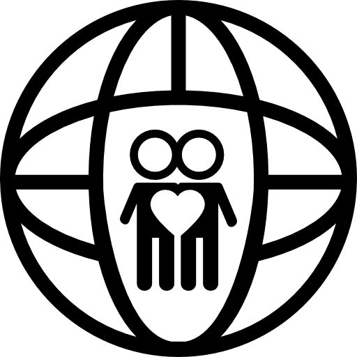 Persons couple with a heart on planet grid love globe grid icon