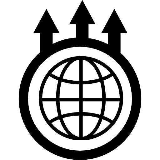 Earth grid circle with up arrows earth grid planet icon