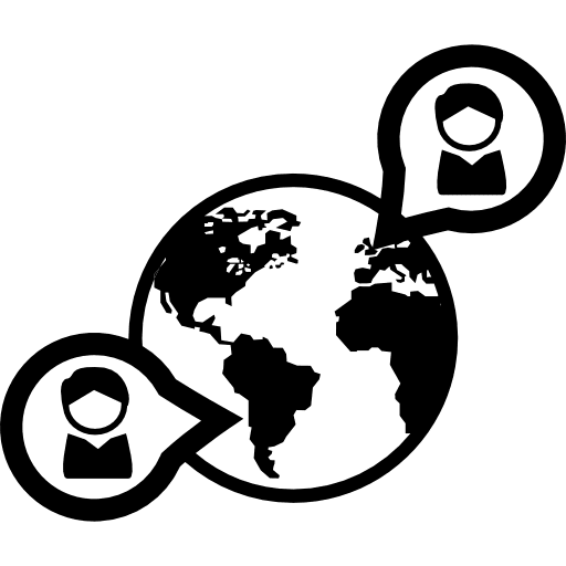Two persons talking each other at distance in different parts of the planet earth icons distance talking icon
