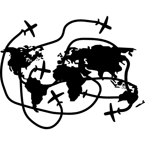 Earth continents map with flying airplanes transport international flying icon