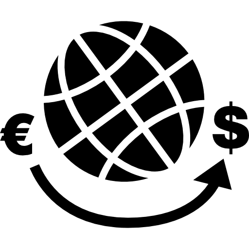 Earth globe grid with euros and dollars signs globe signs dollars icon