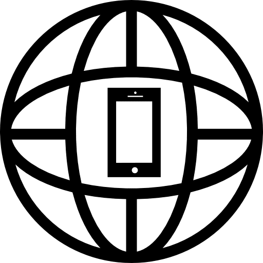 Earth grid with a cellphone in the middle earth icons symbol earth icon
