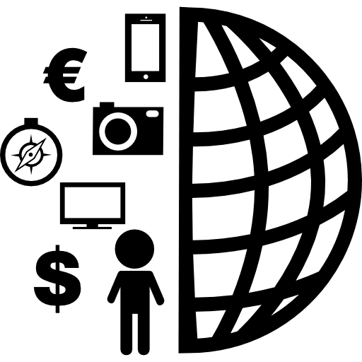 Earth half grid shape with business symbols symbol earth icons half icon