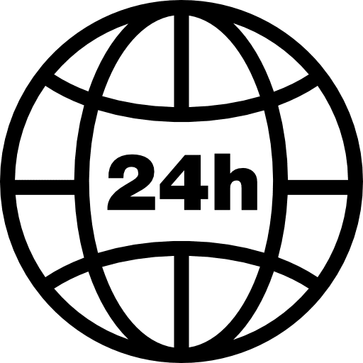 Earth grid with 24 hours symbol earth 24 hours 24 hours sign icon