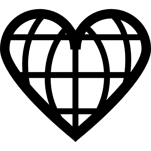 Earth grid with heart shape symbol grid world icon