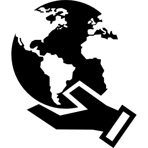 Earth globe on a hand hand interface symbols icon