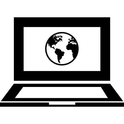 Earth symbol on monitor screen of an opened laptop tools and utensils earth icons laptop icon