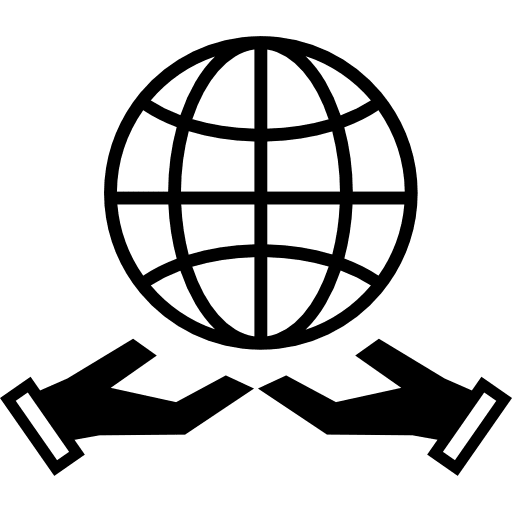 Earth grid symbol over two hands earth business earth icons icon