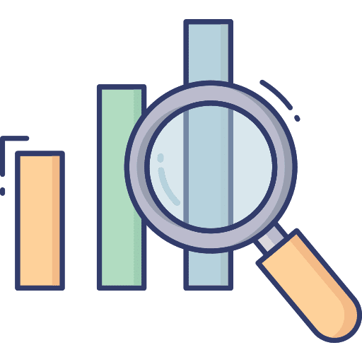 Magnifying glass bar search data analysis icon