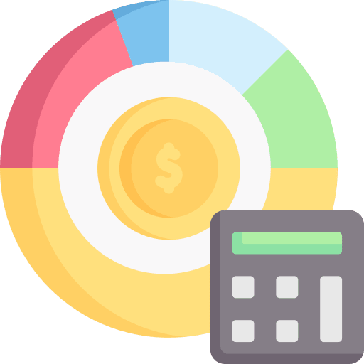 Pie chart calculator laptop currency icon