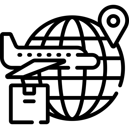 Global shipping cargo airplane box icon