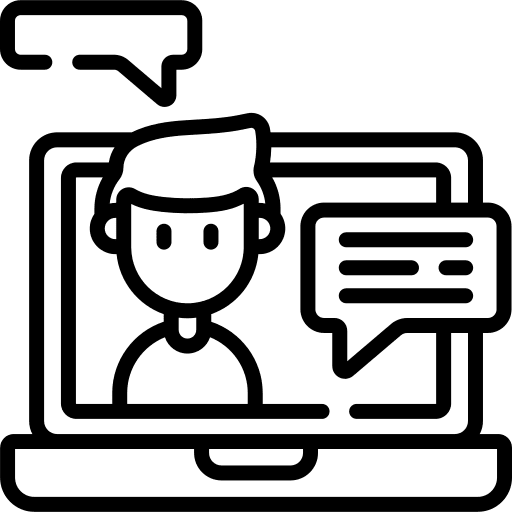 Presentation laptop speech bubble user icon