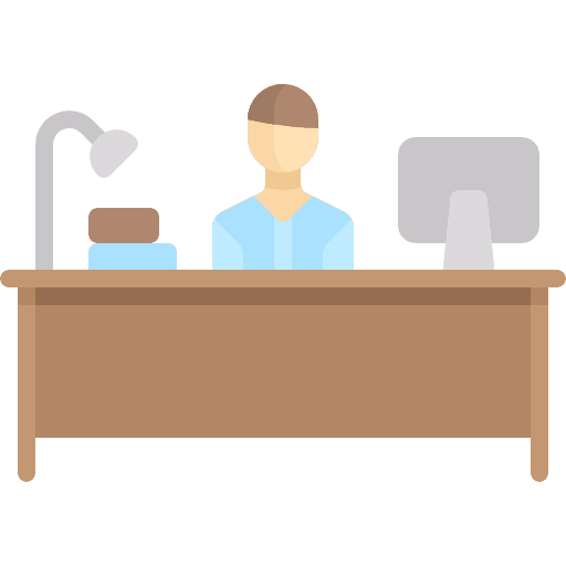 Desk person behind sitting icon Desk person behind sitting icon