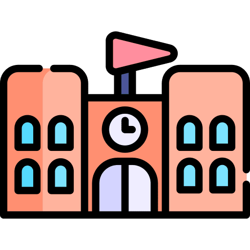 School architecture and city buildings college icon