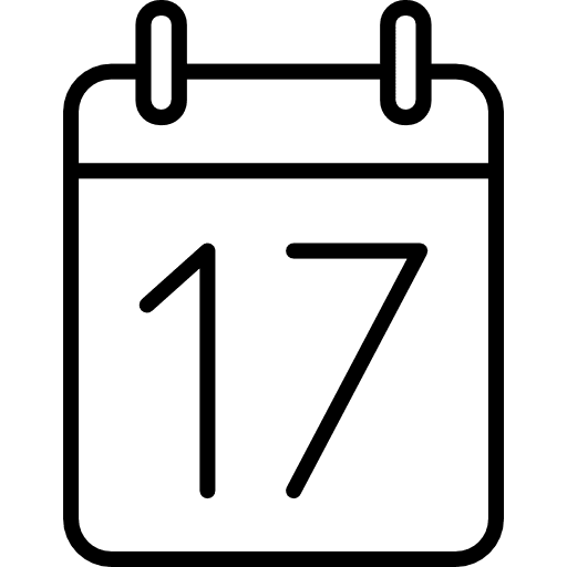Calendar on day 17 seventeen year number icon