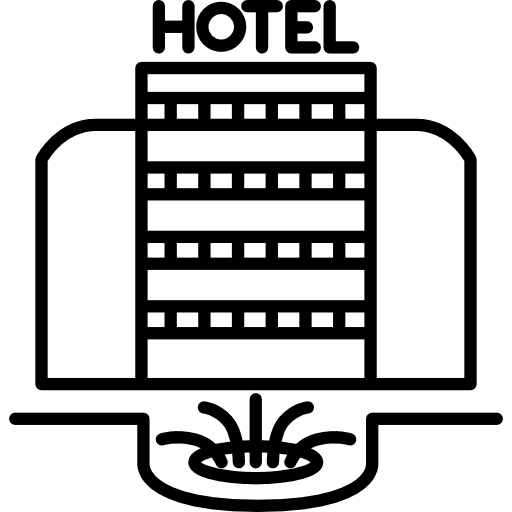 Hotel entrance fountain building construction icon