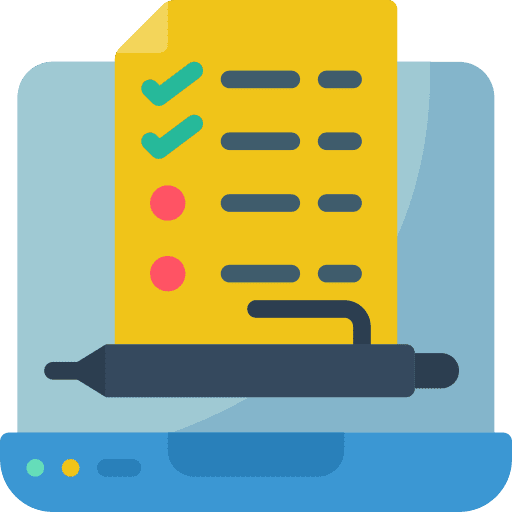 Laptop marketing pen survey icon