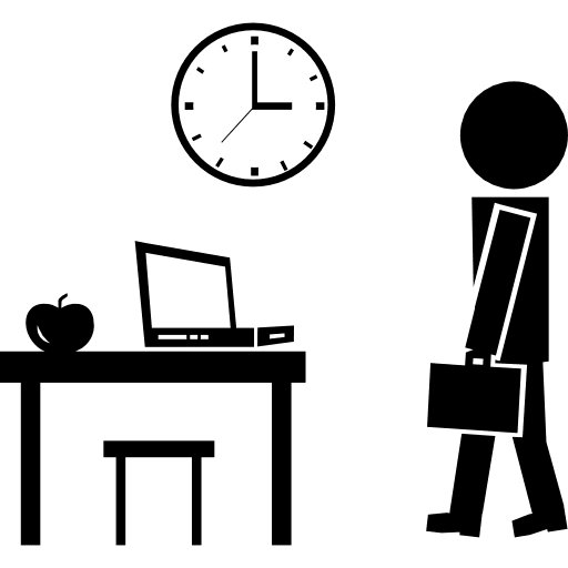 Professor walking arriving to his desk on time for the class walking education desktop icon