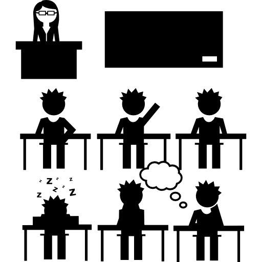 Students and teacher in class learning education students icon