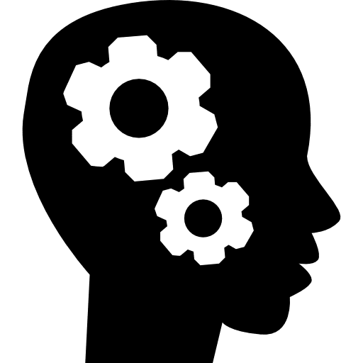 Gears in bald head side view education person thinking icon