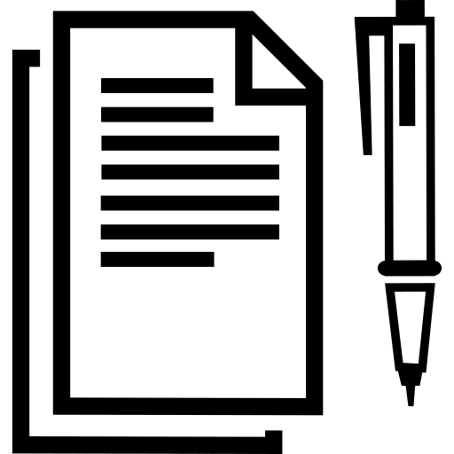 Paper sheets with text lines and a pen at right side from top view text education right icon