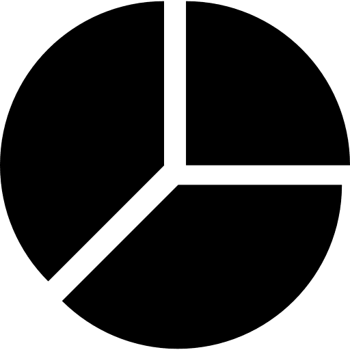 Pie chart divided in three equal sections pie chart areas equal icon