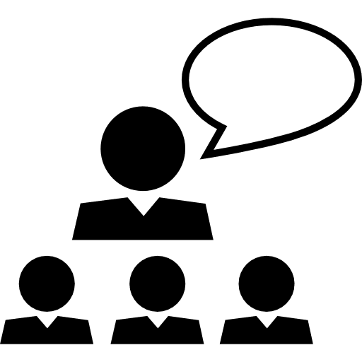 Teacher talking to a group class group teaching icon