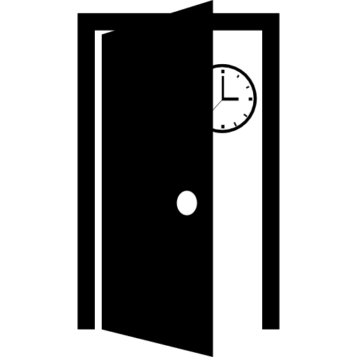 Classroom open door and a wall clock behind opened wall clock open door icon