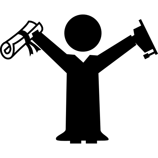 Graduate celebrating with the diploma in one hand and the cap in the other celebration graduate phd icon