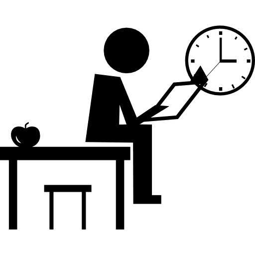 Teacher sitting on the class table reading a book at the end of the class sitting teaching desk icon