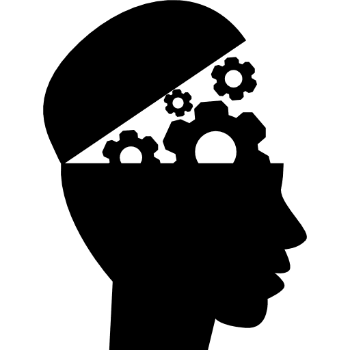 Head with gears education interface symbol interface side view symbols icon