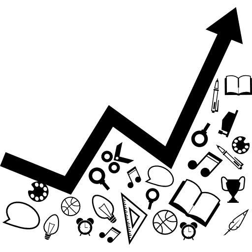 School ascending line graphic with materials on lower area graphic ascendant materials icon