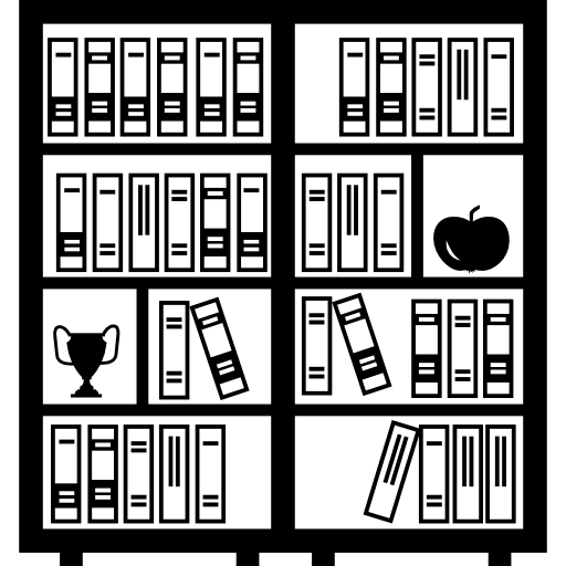 Library full of books one trophy and one apple library educational books icon