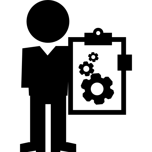 Professor with clipboard showing professor holding icon