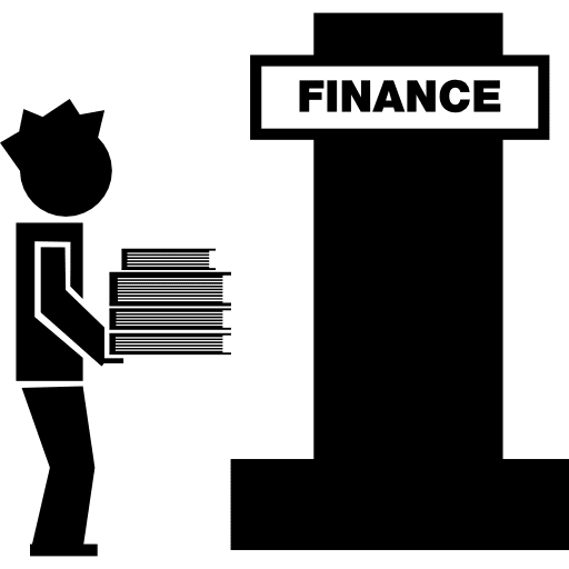 Boy standing in a library with books stack young person library icon